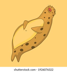 A funny hand-drawn seal is resting. Vector illustration for design or textile print