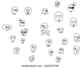 funny handdrawn sketchy skull set