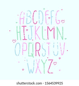 Funny handmade alphabet design with worn texture