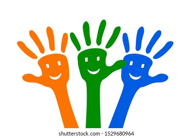Funny hands, a group of smiling hands - stock vector