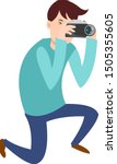 Funny and handsome man taking picture with camera