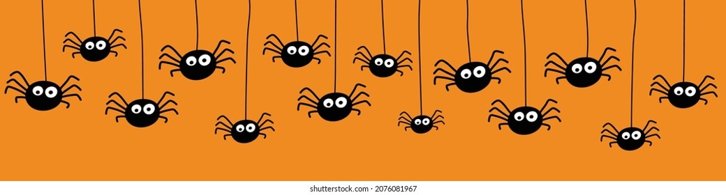 Funny hanging spiders on background. Halloween banner. Vector