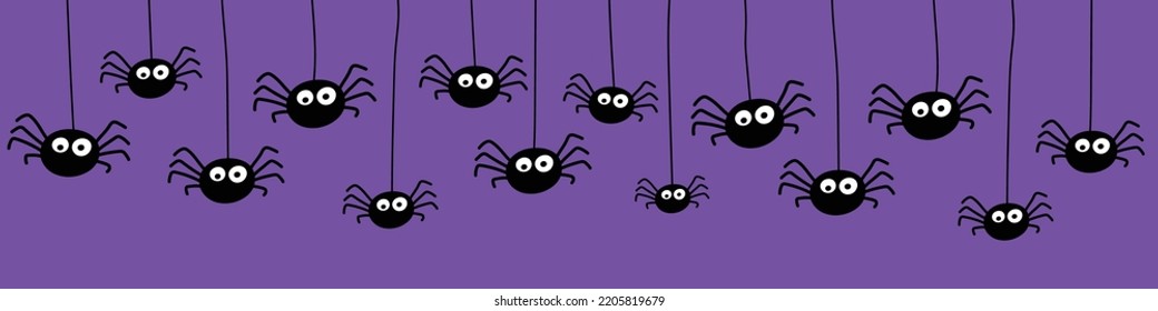 Funny hanging spiders on background. Halloween banner. Vector