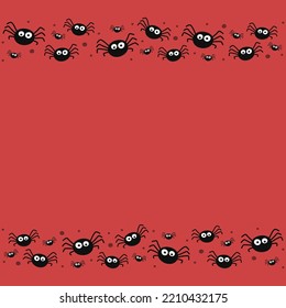 Funny hanging spiders on background with copyspace. Halloween card. Vector