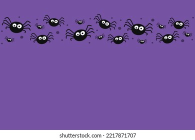 Funny hanging spiders on background with copyspace. Halloween card. Vector
