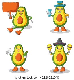 Funny happy avocado character on white background. Vector illustration