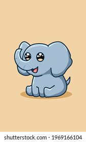 A funny and happy baby elephant cartoon illustration