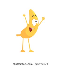 Funny happy banana, cartoon fruit character vector Illustration