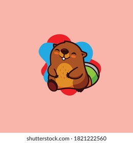 Funny happy beaver with variant color