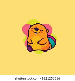 Funny happy beaver with variant color