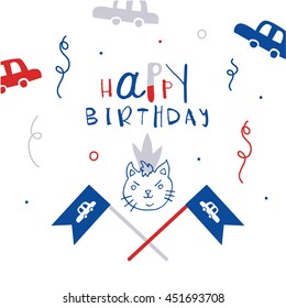Funny "Happy birthday" card design with cat.