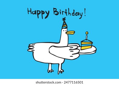 Lustige Happy Birthday Card mit Ente und Stück Kuchen