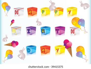 graciosos cubos de cumpleaños felices