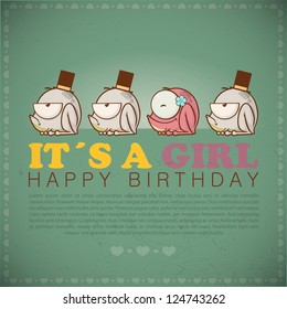 Funny happy birthday greeting card with cute cartoon frogs.