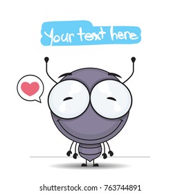 Funny happy birthday greeting card with cartoon ant character.