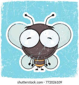Funny happy birthday greeting card with cartoon bee character.