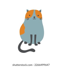 Funny happy blue cat sitting. Vector illustration.