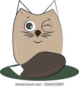 Funny happy brown cat sitting, cute cartoon character vector illustration