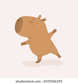 Funny happy capybara dancing vector illustration