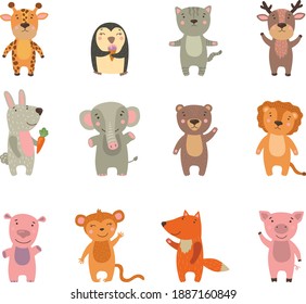 Funny Happy Cartoon Animals Set Stock Vector (Royalty Free) 1887160849