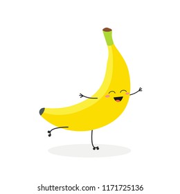 Funny happy cartoon banana riding on roller skates. Vector flat illustration isolated on white background 