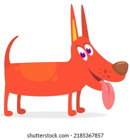 Funny and happy cartoon dog showing tongue. Vector illustration of spaniel dog isolated. Design for icon or print