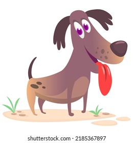 Funny and happy cartoon dog showing tongue. Vector illustration of spaniel dog isolated. Design for icon or print
