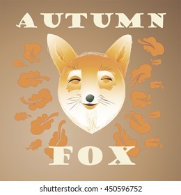 Funny happy cartoon hand drawn autumn fox vector illustration