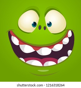 Funny happy cartoon monster face. Vector Halloween illustration