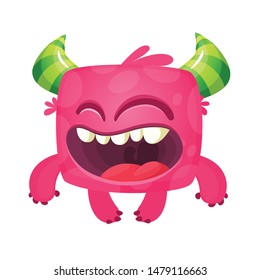 Funny and happy cartoon monster laughing. Vector Halloween illustration