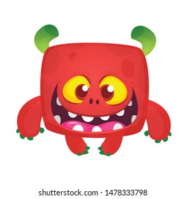 Funny and happy cartoon monster . Vector Halloween illustration