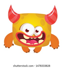 Funny and happy cartoon monster . Vector Halloween illustration