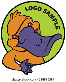 Funny happy cartoon platypus or duckbill vector logo or sign template