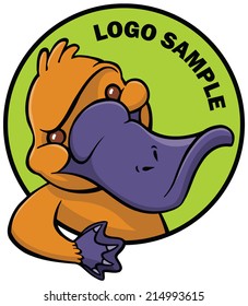 Funny happy cartoon platypus or duckbill vector logo or sign template