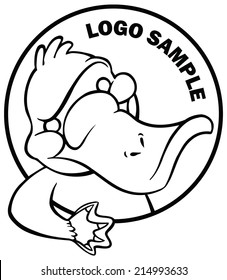 Funny happy cartoon platypus or duckbill vector logo or sign black and white template