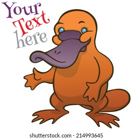 Funny happy cartoon platypus or duckbill vector logo or sign template