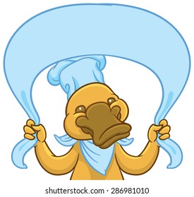 Funny happy cartoon platypus or duckbill - vector logo, tablet and nameplate or sign template