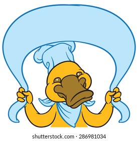 Funny happy cartoon platypus or duckbill - vector logo, tablet and nameplate or sign template