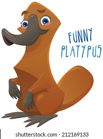 Funny happy cartoon platypus - You can design cards, part of logo, mascot, corporate character and so on. Lively animal character.