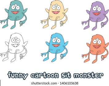 Funny happy cartoon sit monster