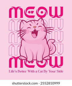 Funny happy cat vector illustration. for poster template, t'shirt design, high quality print and other uses