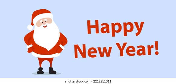 Funny happy Christmas Santa Claus character with greeting text. For card, banner, tag and label. Vector illustration.