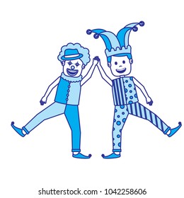 funny happy clown and man with jester clothes hat characters