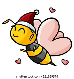 Funny, happy and cute bee with heart wing - vector.
