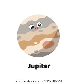 Funny and Happy Cute Jupiter Character. Colorful Cartoon Style Solar System Planets Illustration for Kids Education Book