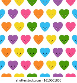 Funny happy cute seamless love heart background in pretty colors.
