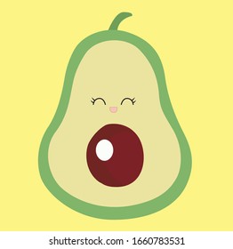 Gracioso alegre lindo alegre sonriente aguacate. Icono de ilustración kawaii del personaje de dibujos animados planos vectoriales. Concepto de aguacate frutal