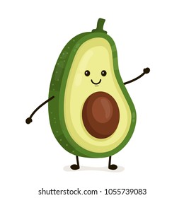 Funny happy cute happy smiling avocado.Vector flat cartoon character kawaii illustration icon. Isolated on white background.Fruit avocado face lovely vegan,vegetarian kids,children mascot,seed concept