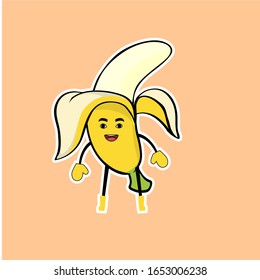 Funny happy cute happy smiling banana. Vector flat cartoon kawaii character illustration icon.