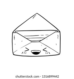 Funny happy cute smiling envelope letter in kawaii style. Vector outline cartoon character illustration icon design. Isolated on white background. Write me!